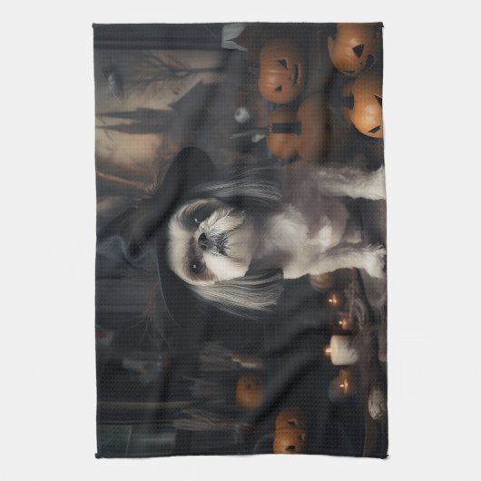 Shih Tzu Pumpkins Halloween eng Theedoek (Verticaal)