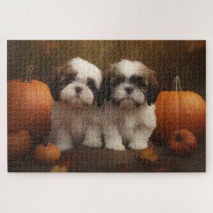 Shih Tzu Pup Autumn Delight Pompoen Legpuzzel
