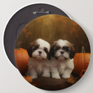 Shih Tzu Pup Autumn Delight Pompoen  Ronde Button 6,0 Cm