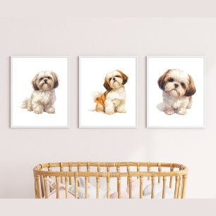 Shih Tzu Puppy Art, Huisdier Portret Muurdecoratie Muurkunst Sets