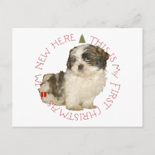 Shih Tzu Puppy Eerste Kerstmis Feestdagenkaart