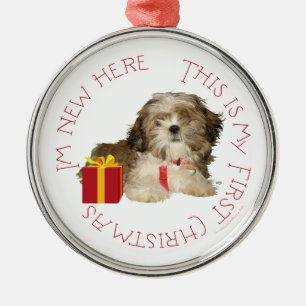 Shih Tzu Puppy Eerste Kerstmis Metalen Ornament