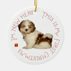 Shih Tzu Puppy First Kerstmis Keramisch Ornament