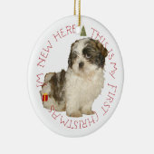Shih Tzu Puppy First Kerstmis Keramisch Ornament (Rechts)