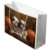 Shih Tzu Puppy Herfst Delight Pompoen Groot Cadeauzakje (Voorkant Gekanteld)