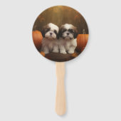Shih Tzu Puppy Herfst Delight Pompoen Handwaaier (Achterkant)