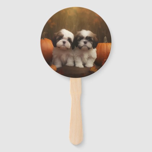 Shih Tzu Puppy Herfst Delight Pompoen Handwaaier (Voorkant)
