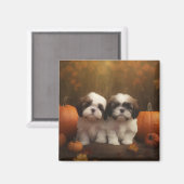 Shih Tzu Puppy Herfst Delight Pompoen Magneet (Voorkant / Achterkant)