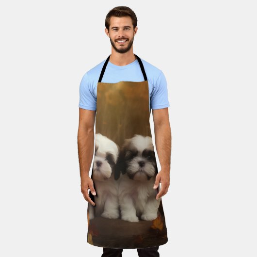 Shih Tzu Puppy Herfst Delight Pompoen Schort (Gedragen)