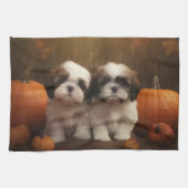 Shih Tzu Puppy Herfst Delight Pompoen Theedoek (Horizontaal)