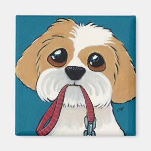 Shih Tzu Puppy over Blue Dog Art Magnet Magneet