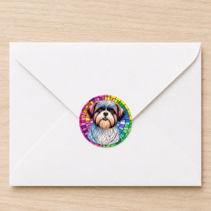 Shih Tzu Regenboog Glas-in-Lood Honden Kunst Ronde Sticker