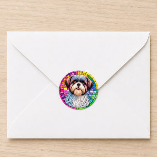 Shih Tzu Regenboog Glas-in-Lood Honden Kunst Ronde Sticker