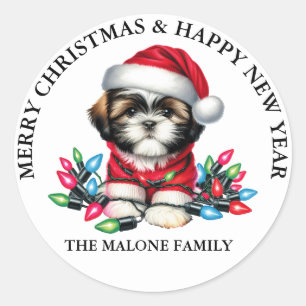 Shih Tzu Santa Paws komt naar de stad Ronde Sticker