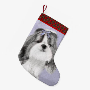 Shih Tzu schilderen - Kute Original Dog Art Kleine Kerstsok