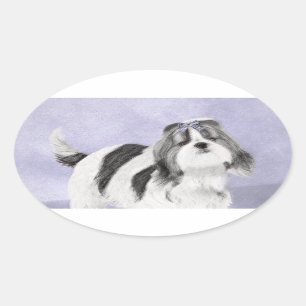 Shih Tzu schilderen - Kute Original Dog Art Ovale Sticker