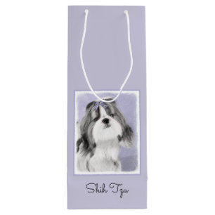 Shih Tzu schilderen - Kute Original Dog Art Wijn Cadeautas