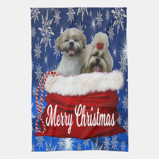 Shih tzu Serviette de cuisine Noël (Vertical)