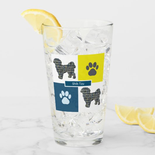Shih Tzu Silhouette Dog & Paw Y&B Grid Glas (Voorkant ijs)