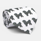 Shih Tzu Silhouette Dog Yellow & Black Grid White Stropdas (Opgerold)