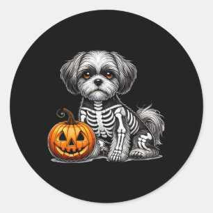 Shih Tzu Skelet Jack O Lantern Grappige Hond Ronde Sticker