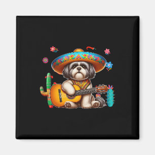 Shih Tzu Sombrero Mexicaanse gitaar Cinco de Mayo  Magneet