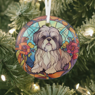 Shih Tzu Stained Glas Ornament