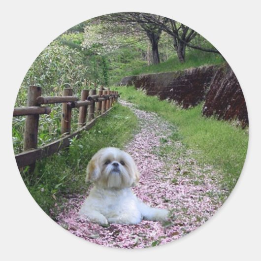Shih Tzu Sticker Purple Flowers (Voorkant)