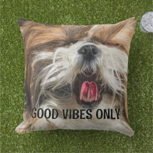 Shih tzu tong grappige vibes aangepaste tekst buitenkussen