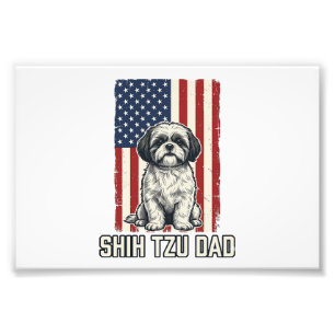 Shih Tzu Vader Patriottische Vlag Vintage Hond Shi Foto Afdruk