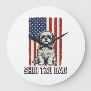 Shih Tzu Vader Patriottische Vlag Vintage Hond Shi Grote Klok