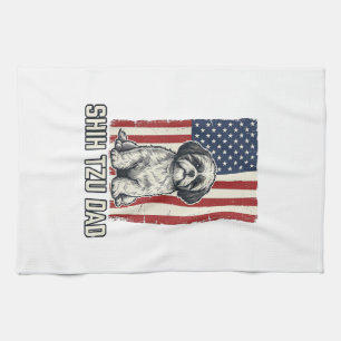Shih Tzu Vader Patriottische Vlag Vintage Hond Shi Theedoek