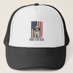 Shih Tzu Vader Patriottische Vlag Vintage Hond Shi Trucker Pet