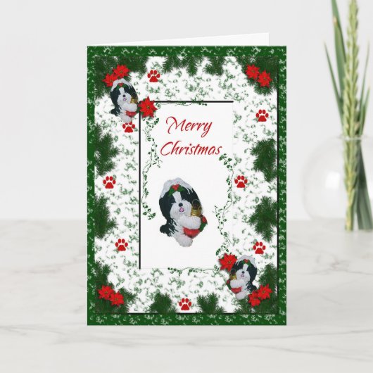 Shih Tzu Vrolijke Kerstvakantie Kaart (Voorkant)