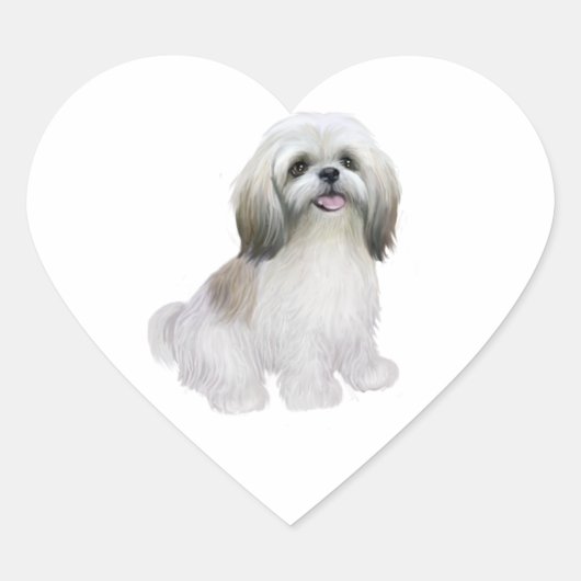 Shih Tzu - Wit met grijs-tan Hart Sticker (Voorkant)