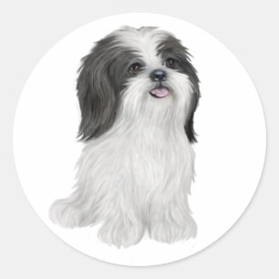 Shih Tzu - zwart en wit (door JF) Ronde Sticker