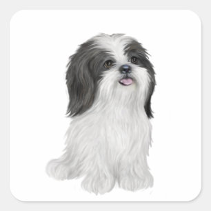 Shih Tzu - zwart-wit (door JF) Vierkante Sticker