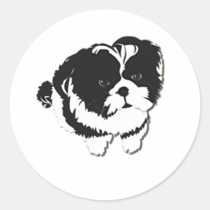 Shih Tzu Zwart Wit Hond Pet Ronde Sticker