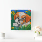 Shihtzu puppy krijt look kunstklok vierkante klok (Huis)