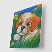 Shihtzu puppy krijt look kunstklok vierkante klok (Hoek)