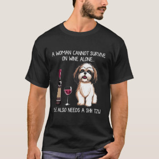 Shihzu en wijn Grappige Hond retro T-shirt