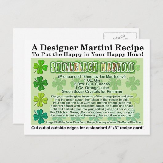 Shillelagh St. Patrick's Day Martini Recette Carte (Devant / Derrière)