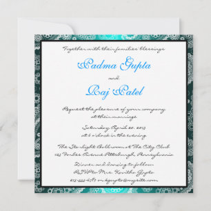 Shimmer Aqua en White Paisley Wedding Invitation Kaart
