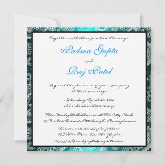 Shimmer Aqua et White Paisley Faire-part de mariag