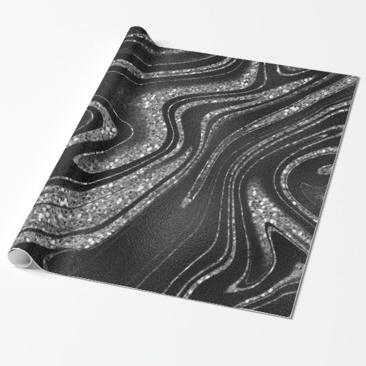 Shimmer Black en Silver Glitter Cadeaupapier (Uitgerold)