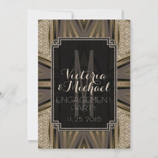 Shimmer Chic Art Déco Engagement Invitations (Devant)