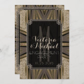 Shimmer Chic Art Déco Engagement Invitations (Devant / Derrière)