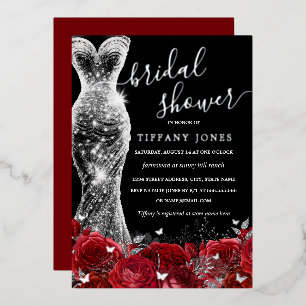 Shimmer Jurk Rood Zilver Zwart Roos Vrijgezellenfe Folie Uitnodiging