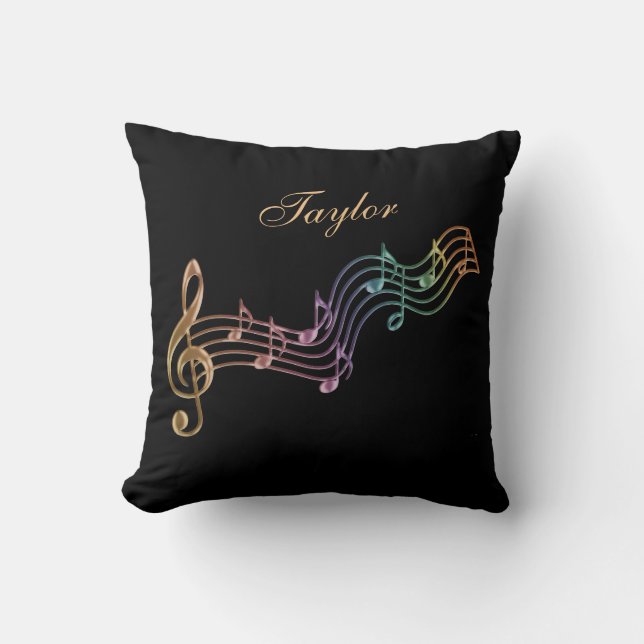 Shimmer Rainbow Personalized Musical Notes Pillow Kussen (Voorkant)