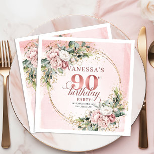 Shimmer Roze Goud Blush Bloem 90ste Verjaardagsfee Servet